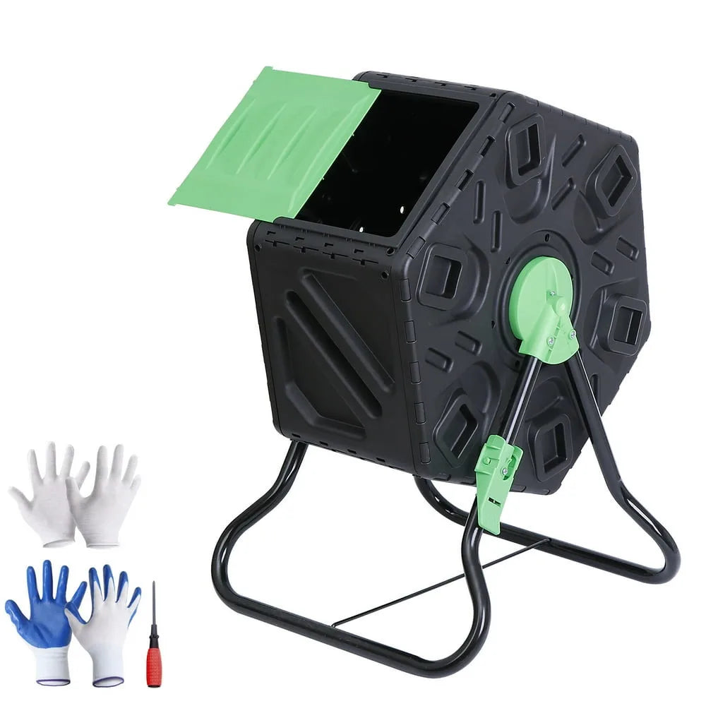 18.5Gal Outdoor Tumbling Composter Compact Compost Bin Bpa-Free Material Black