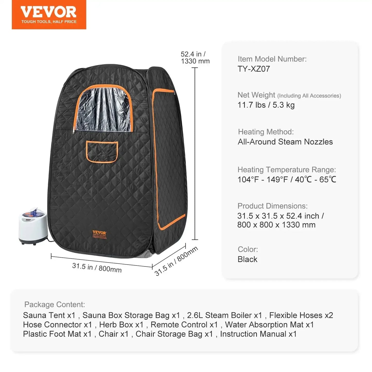 1200W Personal Steam Sauna Tent Loss Weight Detox Therapy Spa Compact