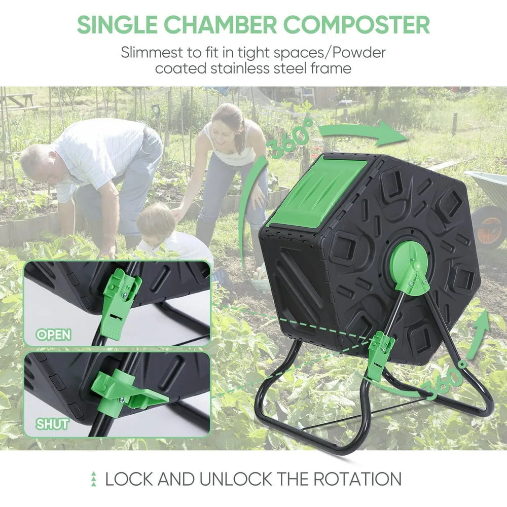 18.5Gal Outdoor Tumbling Composter Compact Compost Bin Bpa-Free Material Black