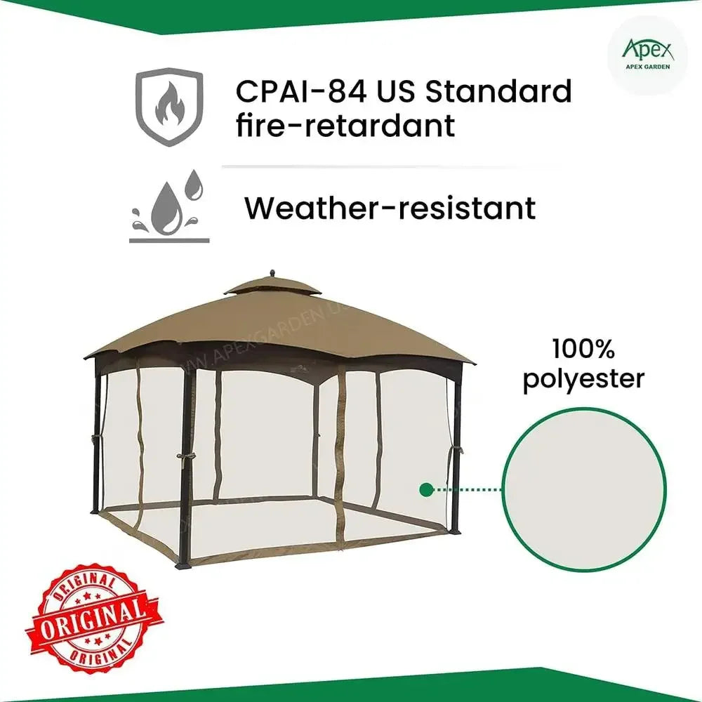 10x12 Gazebo Mosquito Net Replacement Insect Barrier Weather Resistant Polyester Bug Netting Zippered Enclosures Outdoor Use