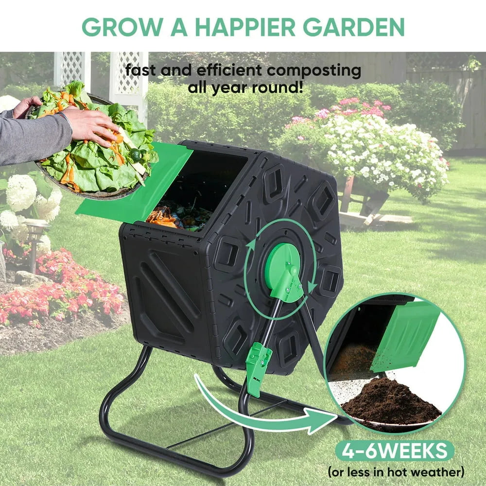 18.5Gal Outdoor Tumbling Composter Compact Compost Bin Bpa-Free Material Black