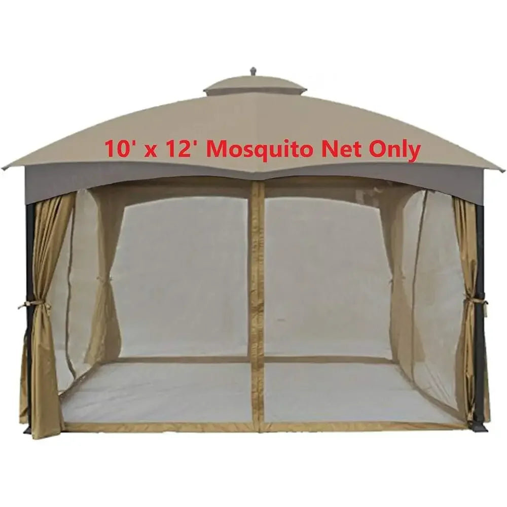 10x12 Gazebo Mosquito Net Replacement Insect Barrier Weather Resistant Polyester Bug Netting Zippered Enclosures Outdoor Use