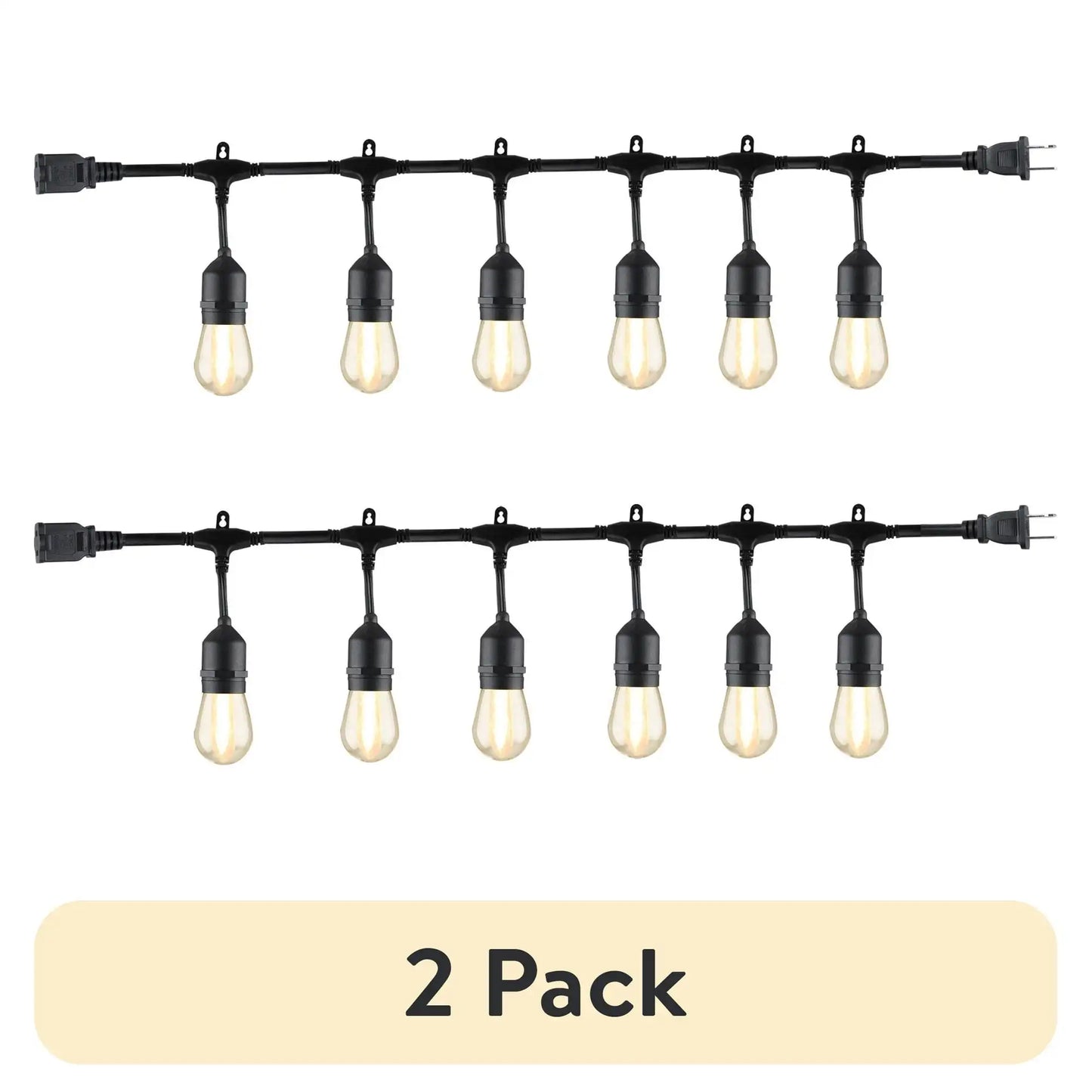 (2 pack)12-Foot Outdoor Commercial String Light, 6 Shatterproof LED Bulbs, Plug-In, Weather-Resistant