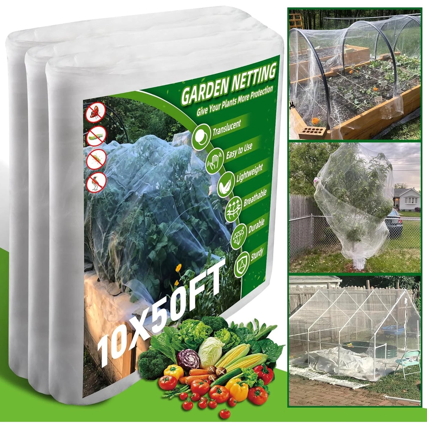 1 Pack 10×50ft Garden Netting, Ultra Fine Mesh Protective Net for Vegetables, Plants, Fruits, Flowers