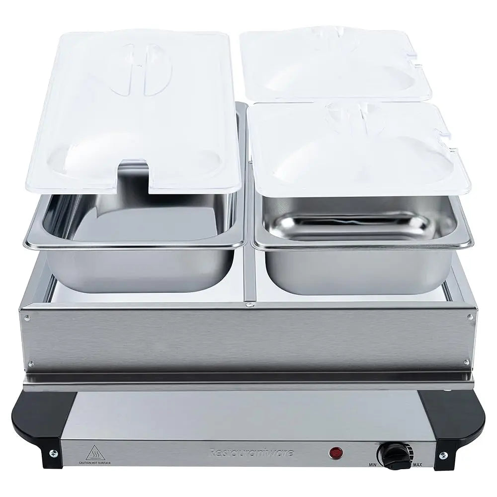 -Kitchen Tek Electric Food Warmer, 1 Buffet Server With Temperature Control - Ludes 2 X 1 Quart Buffet Pans And 1 X 2.5 Quart