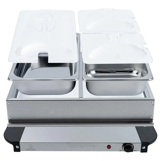 -Kitchen Tek Electric Food Warmer, 1 Buffet Server With Temperature Control - Ludes 2 X 1 Quart Buffet Pans And 1 X 2.5 Quart