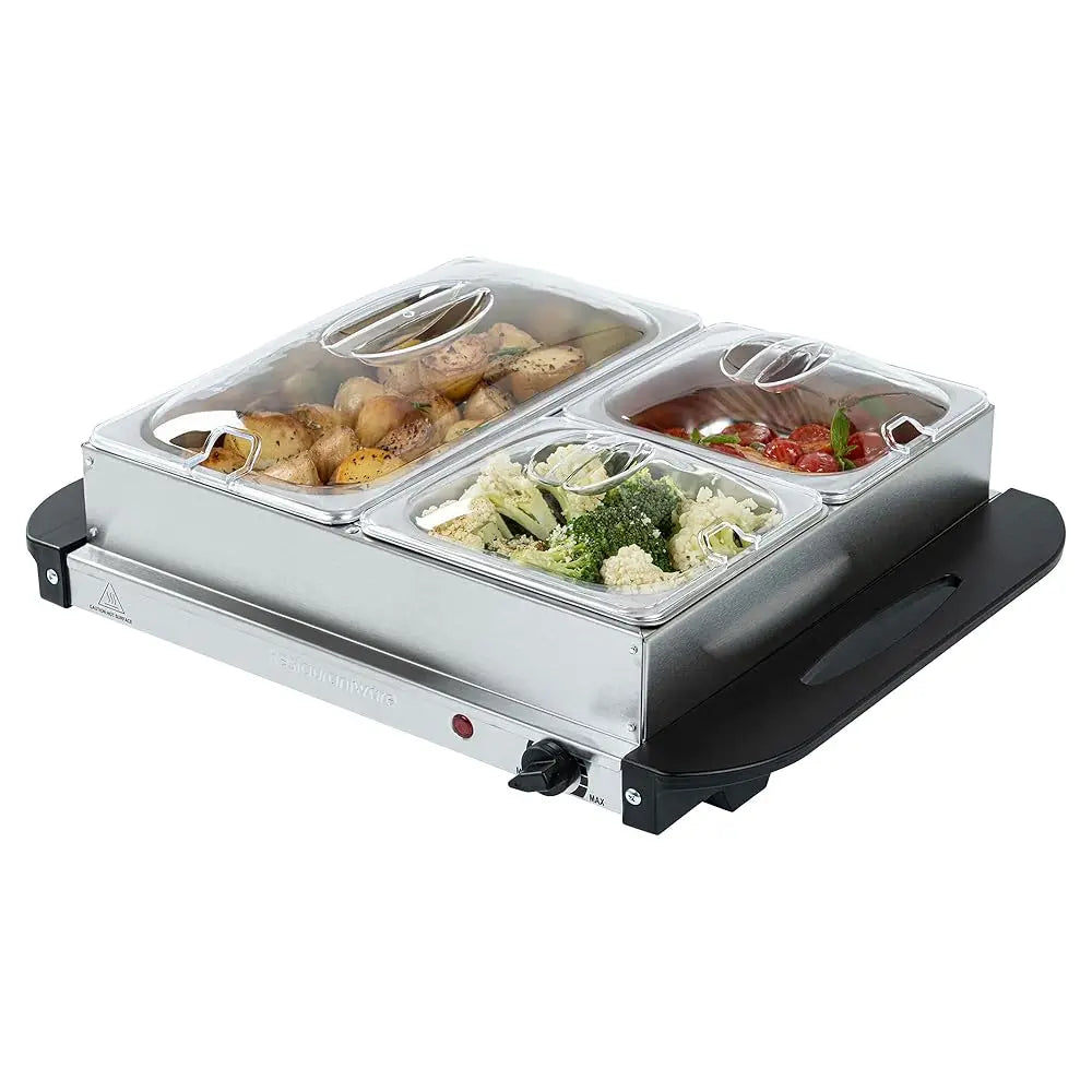 -Kitchen Tek Electric Food Warmer, 1 Buffet Server With Temperature Control - Ludes 2 X 1 Quart Buffet Pans And 1 X 2.5 Quart