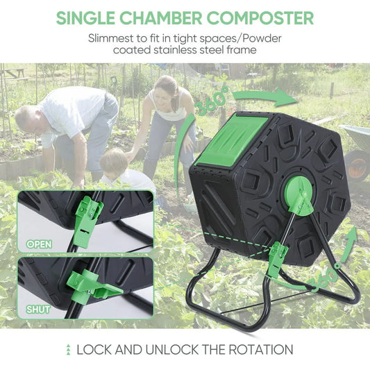 18.5Gal Outdoor Tumbling Composter Compact Compost Bin Bpa-Free Material Black