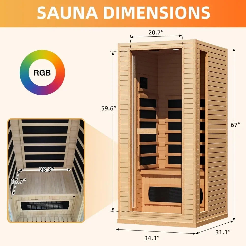 1 To 2 Person Full Spectrum Infrared Sauna for Home, Indoor Dry Sauna with Rapid Heating 4 Carbon Panels&1 Carbon Tube
