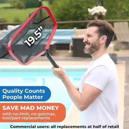 19 Inch Pool Skimmer Net Heavy Duty Aluminum Frame Lifetime  Easy Online Replacement Compatible with Standard Poles