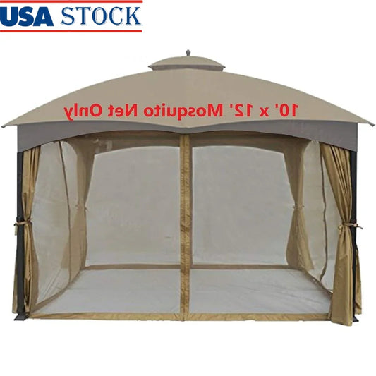 10x12 Gazebo Mosquito Net Replacement Insect Barrier Weather Resistant Polyester Bug Netting Zippered Enclosures Outdoor Use
