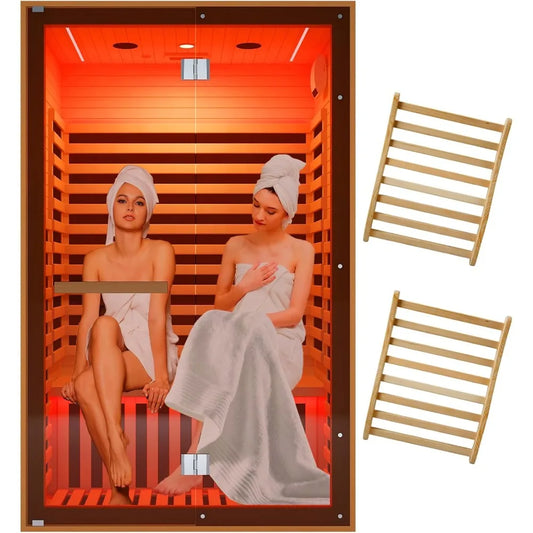 1950W phototherapy lamp dry home sauna, 2-3 person home sauna, with oxygen bar, 2 additional wooden sauna backrests