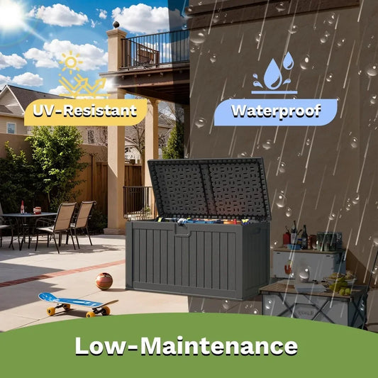 230 Gallon Large Outdoor Storage Box, Waterproof Deck Box with Fixed Divider, Lockable and Durable Patio Storage Solution for P
