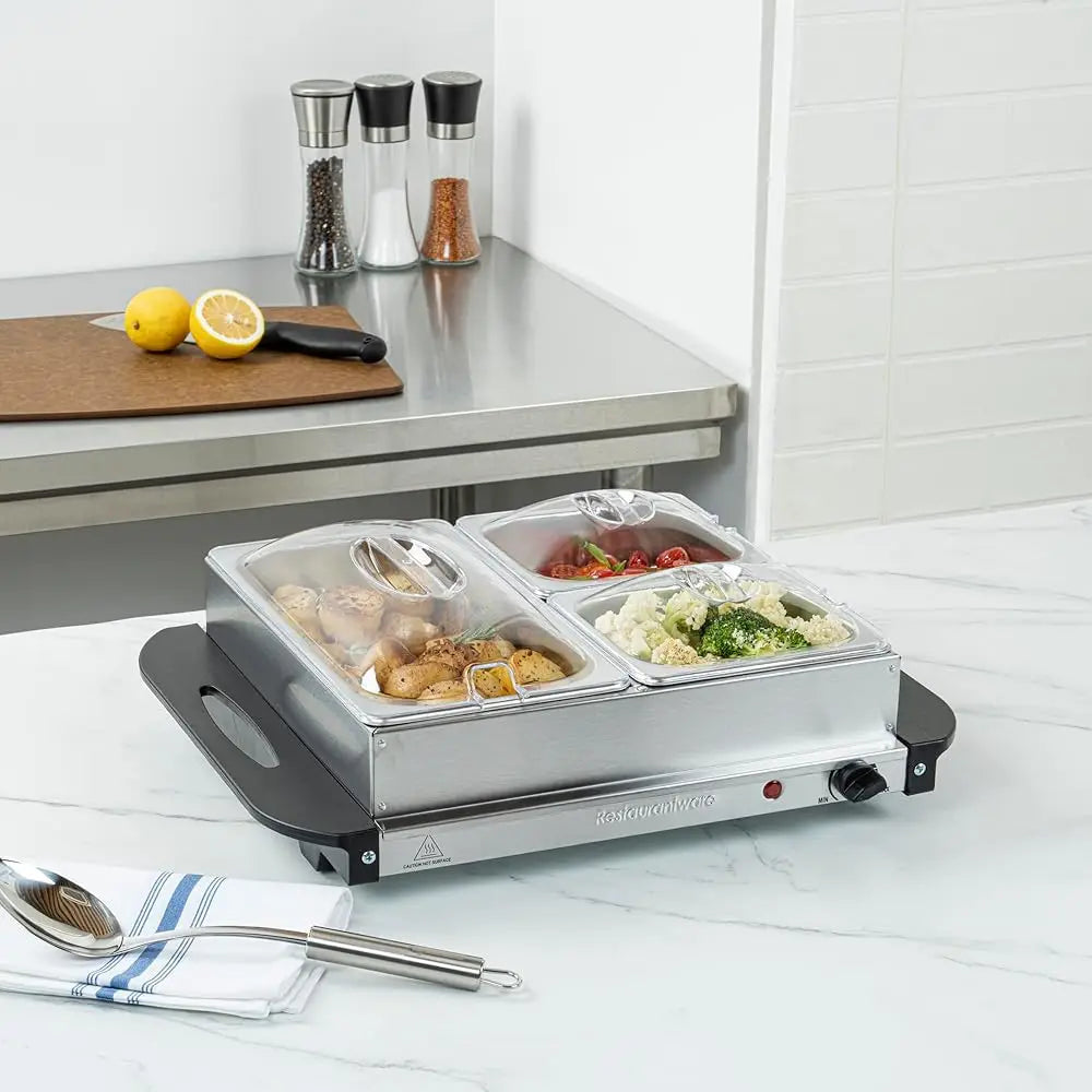 -Kitchen Tek Electric Food Warmer, 1 Buffet Server With Temperature Control - Ludes 2 X 1 Quart Buffet Pans And 1 X 2.5 Quart